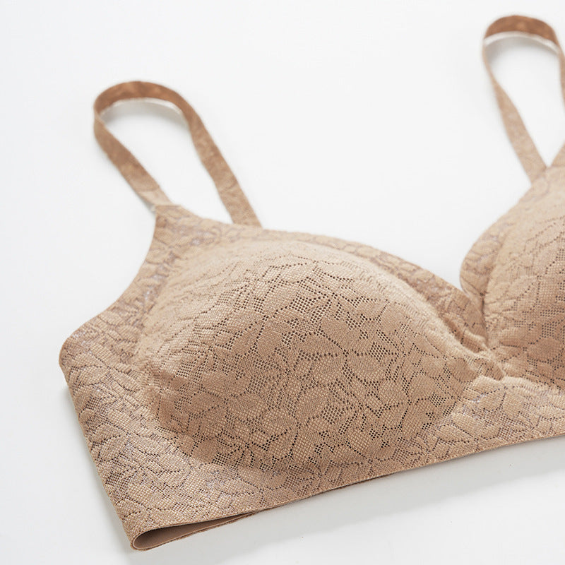Sexy Lei French Silk Underwear Women's Pure Desire Style Lace Push Up Small Breasts No Steel Ring Bra Panties Set